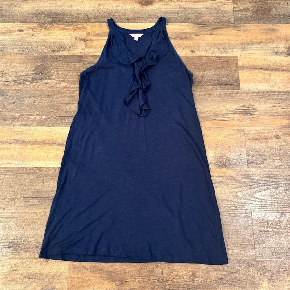 Lilly Pulitzer Shay Dress L Navy Blue Sleeveless Shift Knee Length Preppy FLAWS